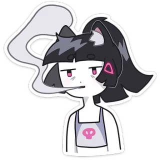 😮‍💨 Anime, Gato, Cráneo, Dibujos animados, Personaje, Fumar telegram sticker