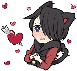 💘 Chibi, Anime, Kawaii, Katzenohren, Herz, Pfeil, Liebe, Erröten telegram sticker