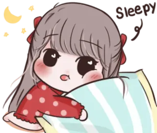 😴 漫画, 女の子, 眠い, パジャマ, 枕, 月, 可愛い telegram sticker