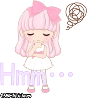 🤔 Hmm pensando, carino, pensieroso, ragazza, domanda, illustrazione telegram sticker