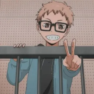 ✌️ Kei Tsukishima Haikyuu!! 애니메이션, 만화, 하이큐, 츠키시마 케이, 츠키시마, 배구, 캐릭터, 미소 telegram sticker