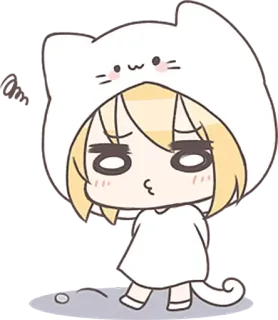 😑 Anime, Chat, Mignon, Kawaii, Chibi, Autocollant telegram sticker