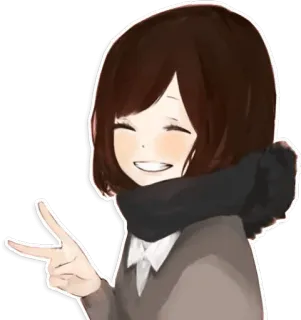 ✌ Anime, Ragazza, Pace, Carino, Cartone animato, Ritratto, Personaggio telegram sticker