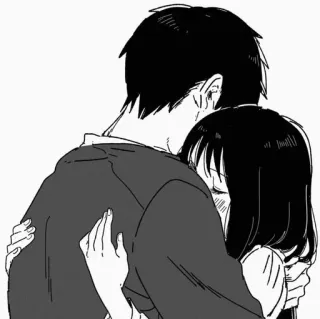 🖤 アニメ, ハグ, 愛, カップル, 漫画, 悲しい telegram sticker
