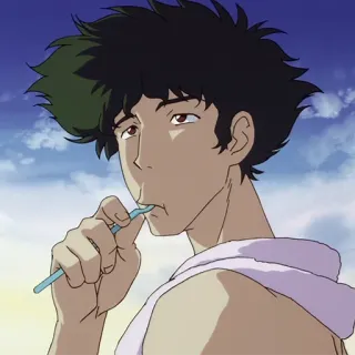 🚬 Spike Spiegel Cowboy Bebop Anime, Cowboy Bebop, Spike Spiegel, Escova de dentes, Manhã, Higiene pessoal whatsapp sticker