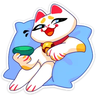 ☕️ cat, cute, maneki neko, fortune, lucky cat, charm, anime, digital art whatsapp sticker