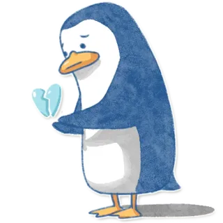 💔 pinguino, triste, cuore spezzato, ghiaccio, cartone animato, emozione telegram sticker