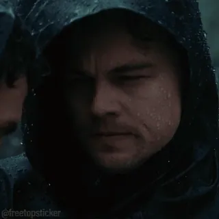 ⛈ @freetopsticker leonardo dicaprio, bluza z kapturem, portret, deszcz, aktor telegram sticker