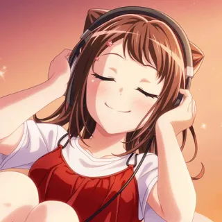 😌 Anime, Orejas de gato, Auriculares, Escuchando, Música, Chica telegram sticker