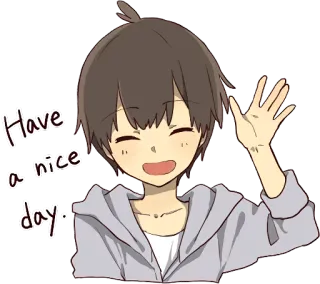 👋 Have a nice day. powitanie, anime, miłego dnia, chłopak, kreskówka telegram sticker