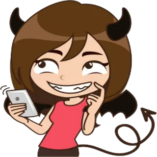😬 дьявол, мультфильм, девушка, демон, телефон, улыбается telegram sticker