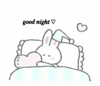 🤍 good night ♡ buenas noches, dormir, conejo, conejo, lindo, corazón, cama, almohada telegram sticker