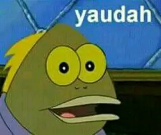 😏 yaudah spongebob, kartun, ikan, lucu, meme whatsapp sticker