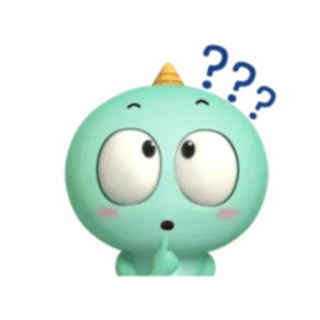 😮 personagem de desenho animado, fofo, confuso, pontos de interrogação, verde, adesivo digital, expressão telegram sticker