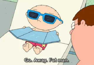 🖕 Stewie Griffin Family Guy Go. Away. Fat man. cartoon, animated, insult, stewie, family guy telegram sticker