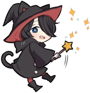 🐸 애니메이션, 마녀, 마법, 마법사, 고양이, 별, 귀여운, 치비 telegram sticker