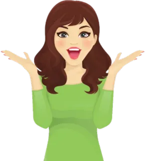 😃 Frau, Cartoon, überrascht, aufgeregt, weiblich, Brünette whatsapp sticker