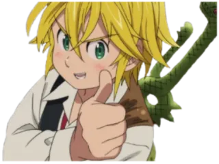 👍 Meliodas Seven Deadly Sins อนิเมะ, มังงะ, ดาบ, ยกนิ้ว, จิบิ telegram sticker
