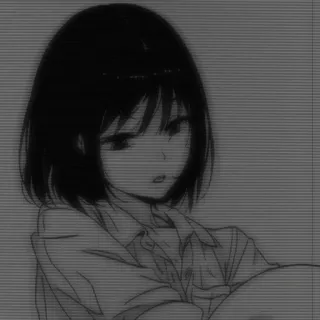🎡 Fille anime, Manga, Triste, Émotionnel, Noir et blanc, Portrait, Dessin animé telegram sticker