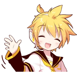 👋 Rin Kagamine Vocaloid Anime, Vocaloid, Rin Kagamine, Gruß, Kawaii, Chibi, Niedlich, Gelb telegram sticker