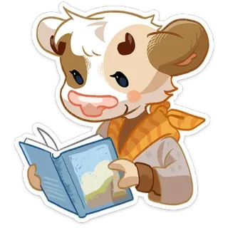 📖 Kuh, Lesen, Buch, Tier, Niedlich, Cartoon, Figur telegram sticker