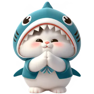 😇 chat, requin, mignon, dessin animé, animal, autocollant telegram sticker