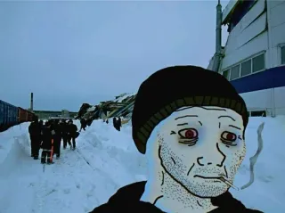 ❄ Wojak Meme, Smutny, Zima, Śnieg, Papieros telegram sticker
