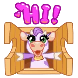 👋 HI! 牛, 可愛い, 紫, 挨拶, 漫画, 動物, フレンドリー, こんにちは whatsapp sticker