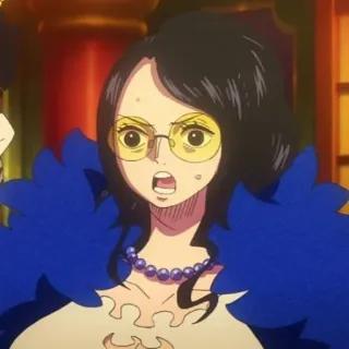 💜 Nico Robin One Piece Nico Robin, One Piece, Anime, Manga, Charakter, Gelbe Brille, Blaues Kleid telegram sticker