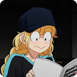 🙂 Road with Summer Sonia Anime, Fille, Lecture, Surprise, Livre, Chapeau whatsapp sticker