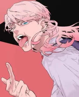 🖕 Аниме, Персонаж, Розовые волосы, Язык, Оскорбительный жест telegram sticker