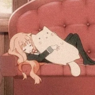🥯 Anime, Garota, Dormindo, Gato, Travesseiro, Kawaii telegram sticker
