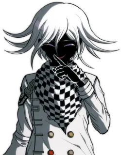 👹 Kokichi Oma Danganronpa Anime, Vilão, Cachecol xadrez, Secreto, Sorrindo, Brincalhão telegram sticker