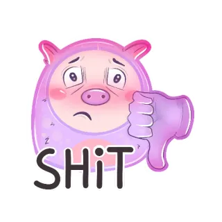 🥲 SHIT Cerdo, Pulgar abajo, No me gusta, Triste, Morado whatsapp sticker