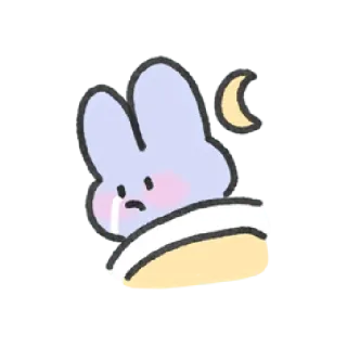 🐇 Kreskówka, Królik, Słodki, Smutny, Płacz, Księżyc, Noc telegram sticker