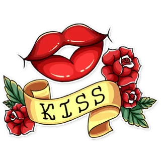 💋 KISS kiss, lips, rose, love, romance, tattoo whatsapp sticker
