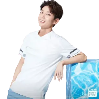 😁 LOLIE DUTY FREE man, white shirt, duty free, product, commercial telegram sticker