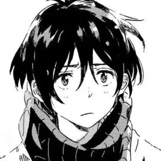😕 anime, manga, portrait, character, black and white telegram sticker
