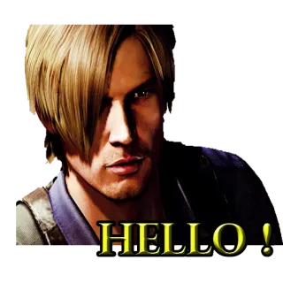 👋 Leon S. Kennedy Resident Evil HELLO! Gra wideo, Resident Evil, Leon Kennedy, Cześć, Postać whatsapp sticker