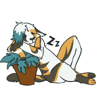 🌿 ZZ Katze, schlafend, süß, Haustier, Tier, Cartoon, Pflanze telegram sticker