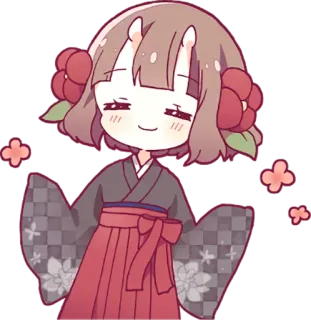 😊 อนิเมะ, ดอกไม้, กิโมโน, น่ารัก, ผู้หญิง, สีแดง telegram sticker