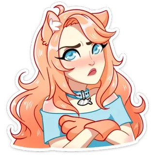 😐 cat girl, anime, sticker, cartoon, illustration, girl whatsapp sticker