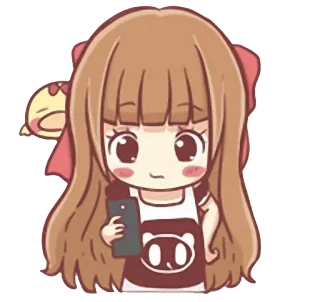 🙂 Anime Mädchen, Kawaii, Süß, Aufkleber, Cartoon, Mädchen mit Handy telegram sticker