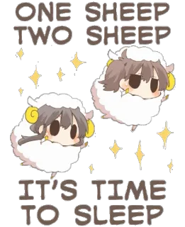🛌 ONE SHEEP
TWO SHEEP
IT'S TIME TO SLEEP ovelha, sono, contar carneirinhos, estrelas, fofo, desenho animado whatsapp sticker