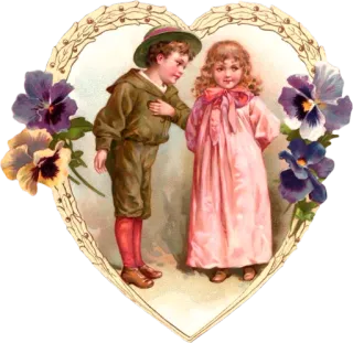 👫 Vintage, San Valentino, Bambini, Cuore, Viole del pensiero, Antiquariato, Romantico whatsapp sticker
