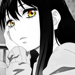 💛 anime, manga, ragazza, capelli neri, occhi gialli, ritratto telegram sticker