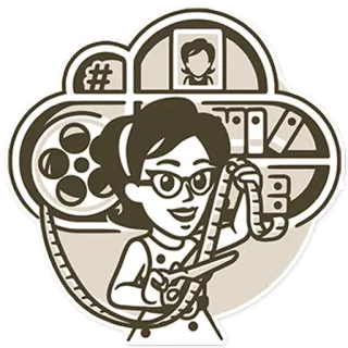 🔵 película, editor, película, medios, mujer, tijeras telegram sticker