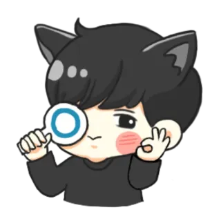👌 Kartun, Detektif, Telinga kucing, Kaca pembesar, Kawaii, Lucu, Anime whatsapp sticker