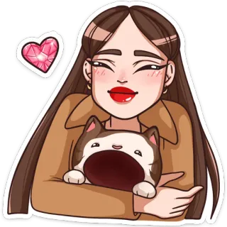 ❤️ donna, cartone animato, gatto, cuore, carino, abbraccio whatsapp sticker