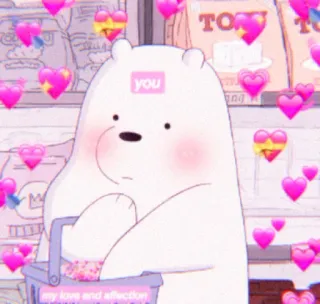 🧸 Ice Bear We Bare Bears you
my love and affection милый, медведь, мультфильм, любовь, нежность, Ice Bear, Мы обычные медведи whatsapp sticker